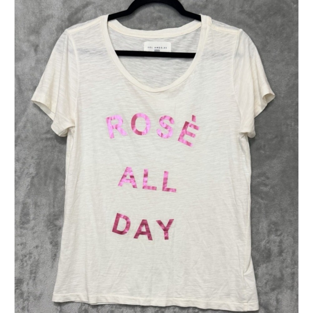 Sol Los Angeles Rose' All Day Tee Wine cotton Small Anthropologie Ivory - Picture 2 of 6